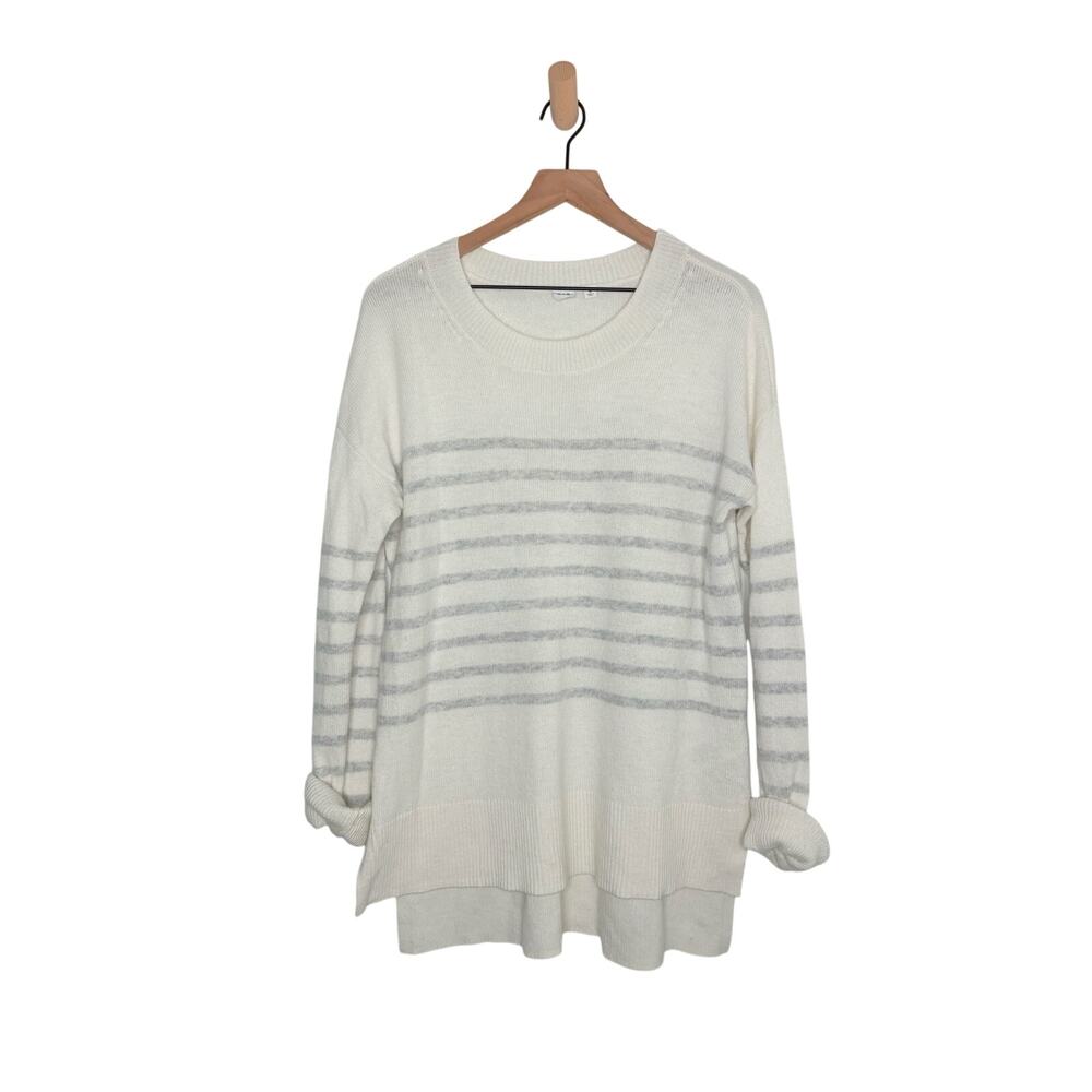 💥 5 for $25 Sale Gap White Wool Stripe Tunic Sweater Medium Casual Crewneck
